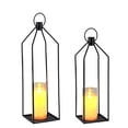 thumbnail image 3 of 12+15 Inch & 19+22 Inch LED Flameless Candle Lantern Set, Decorative Metal Lantern with Remote Control, Battery Operated Flickering Candle for Home Wedding Table Decor, French Gold or Sand Black, 3 of 7