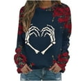 thumbnail image 2 of GaThRRgYP Crew Neck T Shirt Women,Ladies' Casual Halloween Printed Long Sleeved Round Neck Top Shirt Navy L, 2 of 5