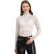 thumbnail image 1 of INSPIRE CHIC Blusa de encaje floral transparente con cuello simulado de manga larga para mujer blanco L, 1 of 6