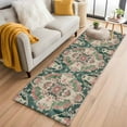 thumbnail image 3 of Runner Rug 2 x 6 Ft, Pink Green Boho Washable Non-Slip Floor Mat for Kitchen Hallway/Entryway, Abstract Medieval Vintage Ethnic Floral Long Kitchen Runner Area Rugs for Living Room, Low-Profile, 3 of 7