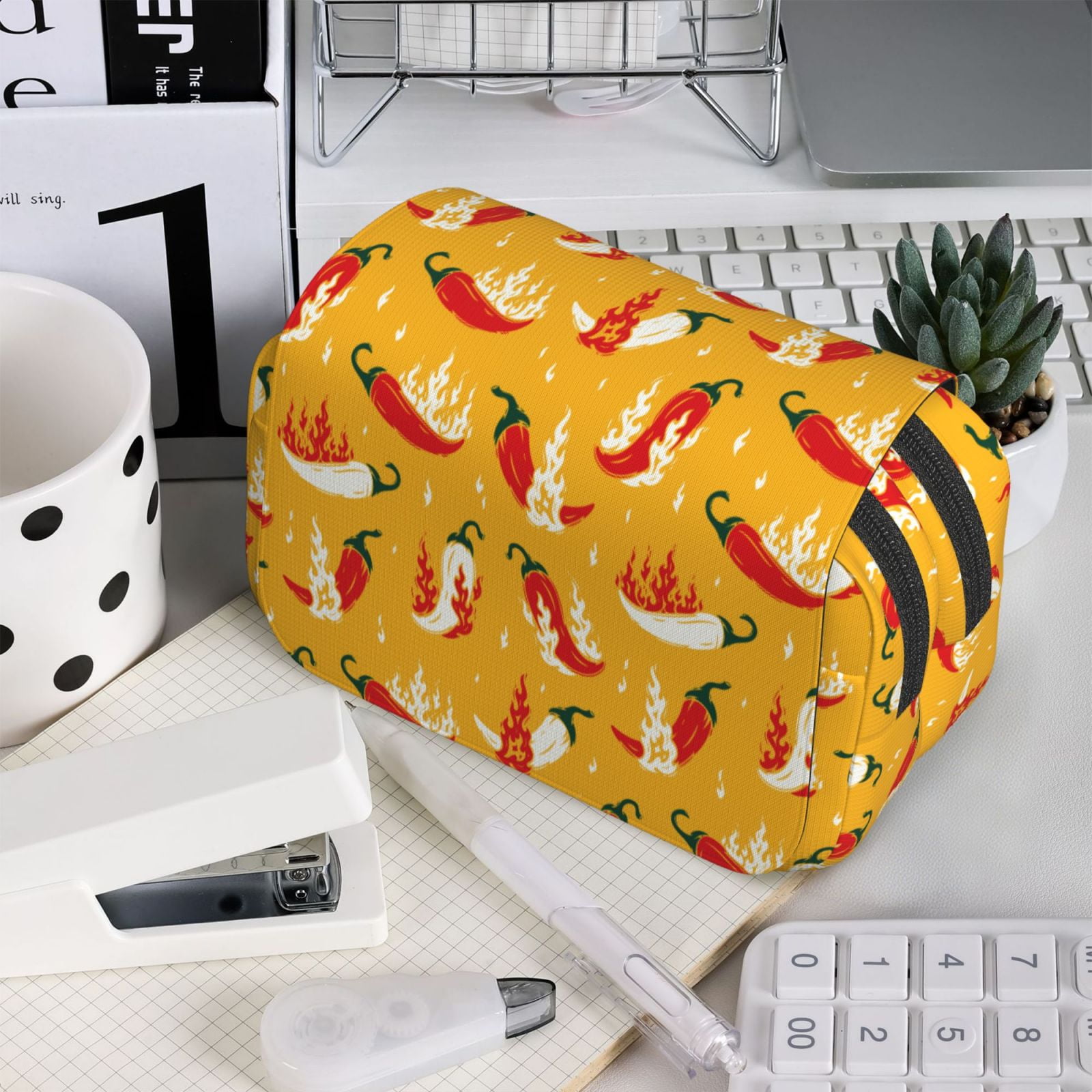Rateoe Hot Chilli Pattern Double Clamshell Pen Case, Storage Organizer with Two Zipper Compartments– Holds Up to 50 Pencils & Pens