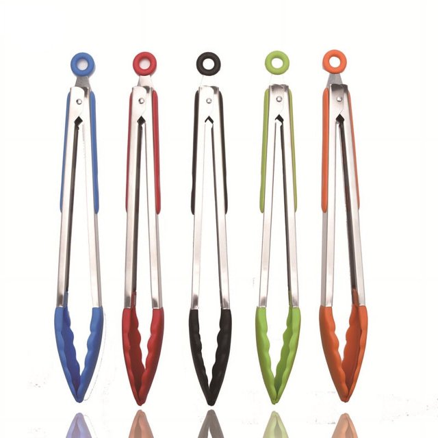 Apuakthei Pinzas de silicona de 7 pulgadas, mini pinzas de cocina con puntas de silicona, pinzas pequeñas para servir, pinzas de cocina de acero inoxidable para ensalada, asar, freír y cocinar