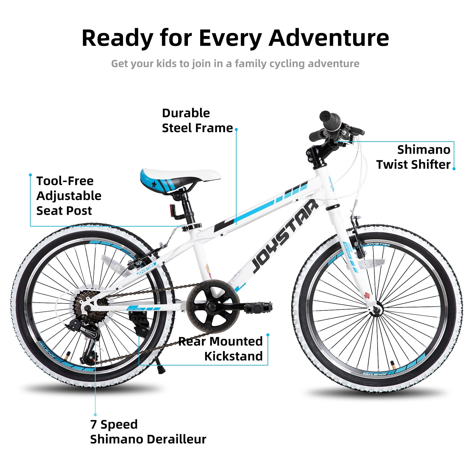 JOYSTAR Lubbock 20 24 Inch Kids Bike for Boys & Girls Ages 7-12 Years Hardtail Mountain Bike for Kids with 1-Speed/7-Speed Drivetrain, White Wall Knobby Tires, Kids' Bicycle