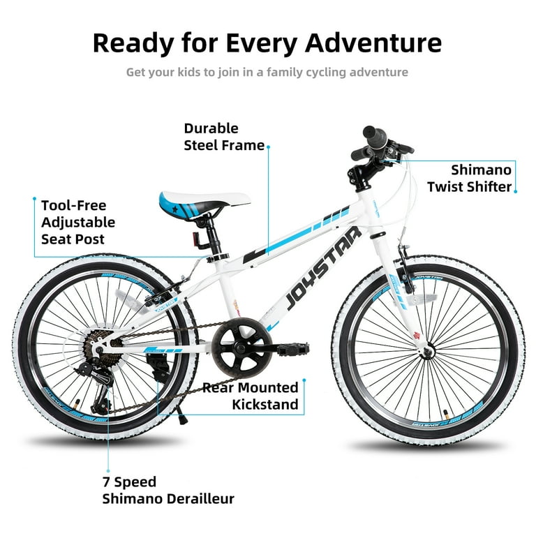 Joystar Lubbock 20 Kids Mountain Bike, 7-Speed Drivetrain, White