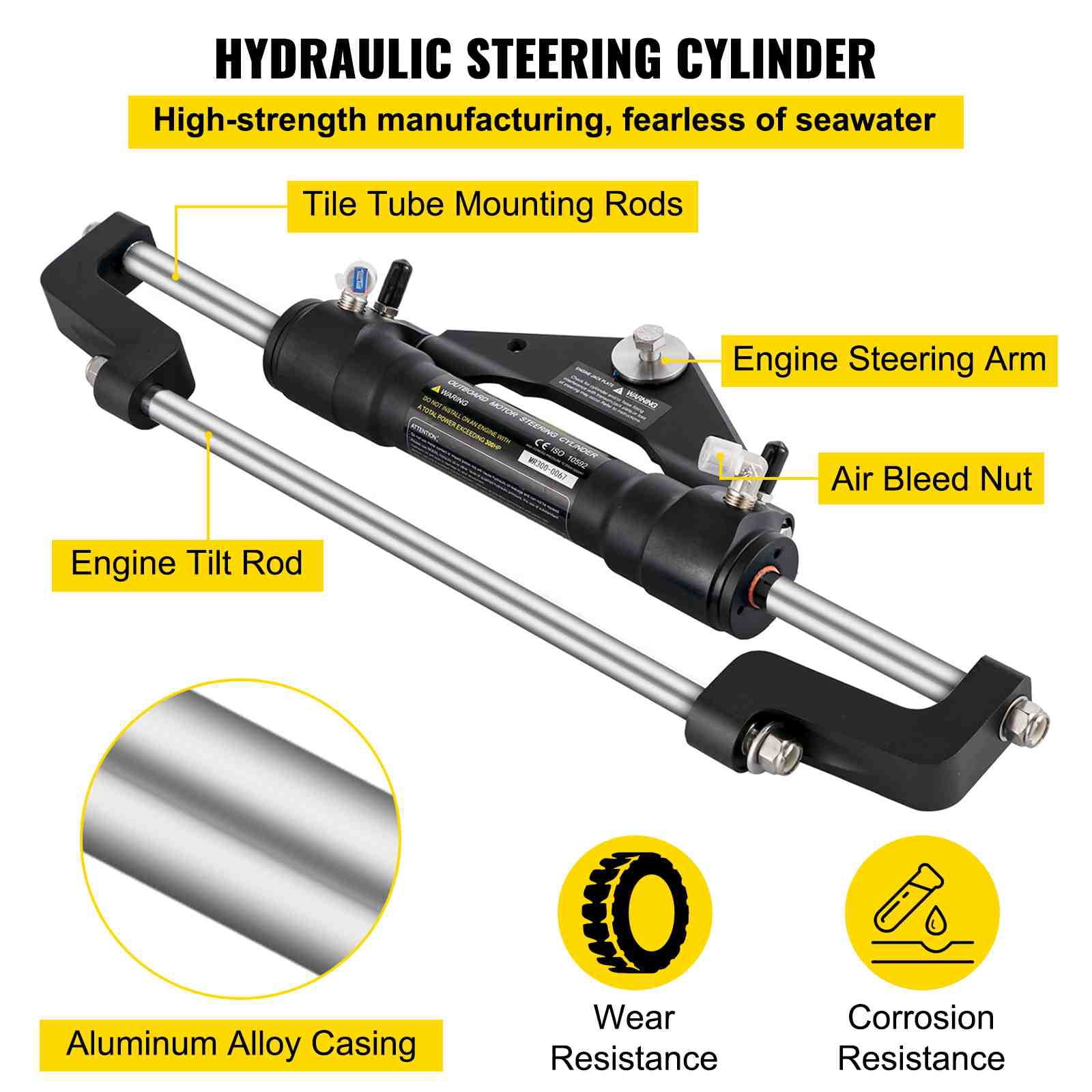 BENTISM Hydraulic Outboard Boat Steering Kit HK6400A-3 HO5110 10' Hose 300HP Pump