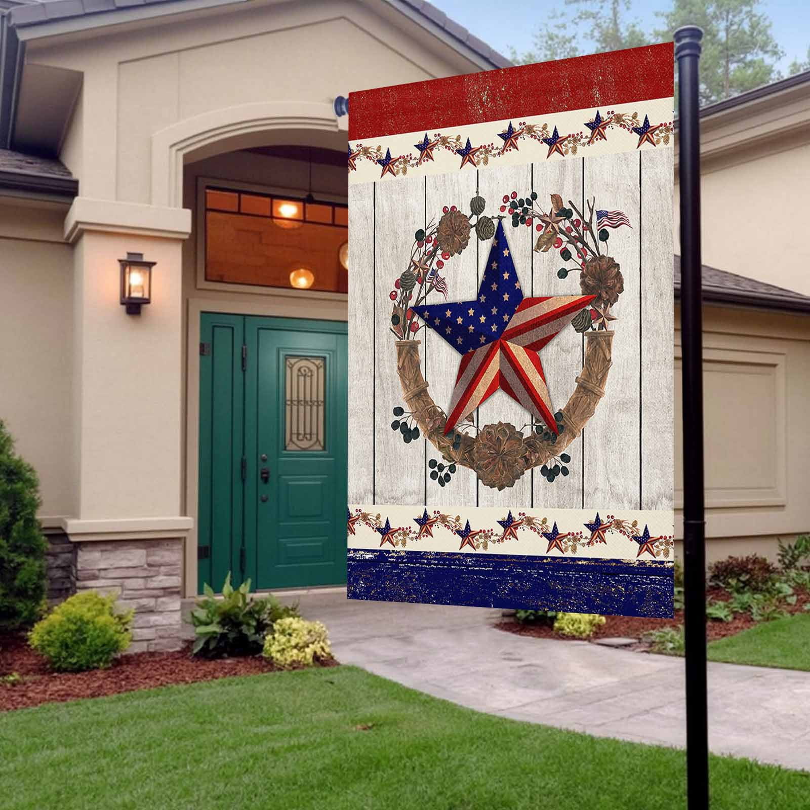 4th of July Garden Flags Texas Stars Wreath Garden Flag Double Sided Welcome Flag Patriotic Star on Rustic Wood Independence Day Yard Flags for Outdoor Lawn Porch Memorial Day Decor 28x40 Inch