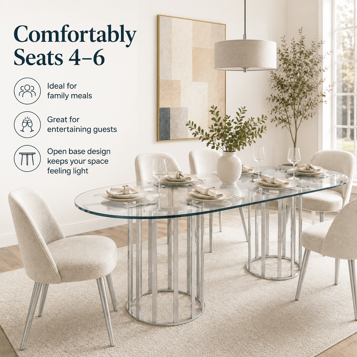 A7Store 71 in Glass Dining Table,Gold Dining Table for 6-8，Large Size Kitchen and Dining Room Table with Tempered Glass top and Gold Double Column Metal Legs, Modern Rectangular Dining Table