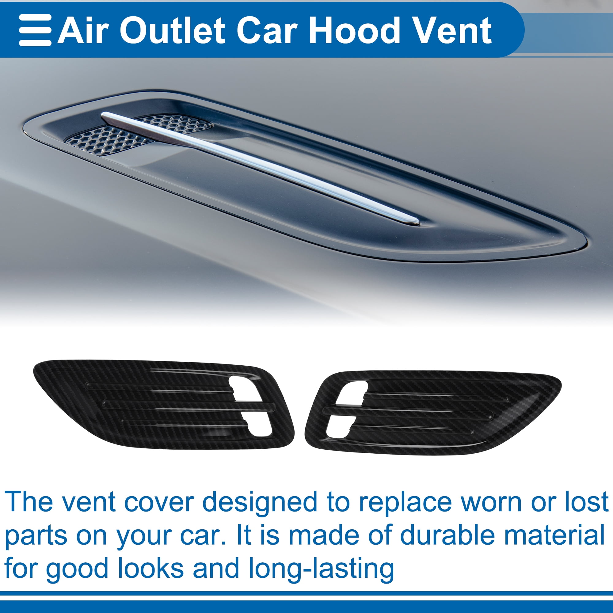 Unique Bargains Hood Air Outlet Vent Cover Trim for Kia Stinger 2018-2023 Hood Scoop Bezel Exterior Decor Cover ABS Carbon Fiber x 1 pair