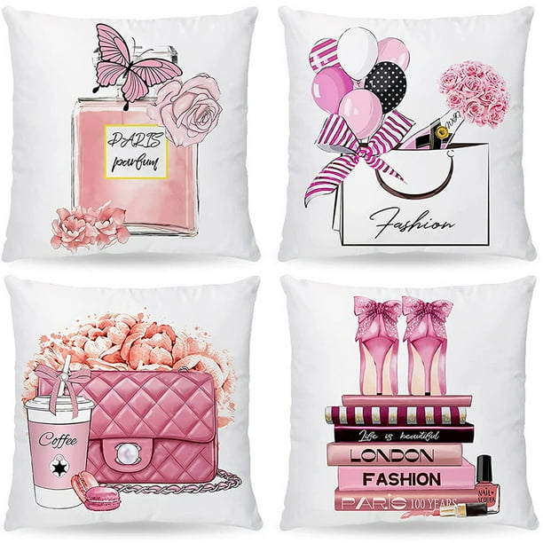 Set de fundas de almohada con moderno perfume parisino con temática rosa
