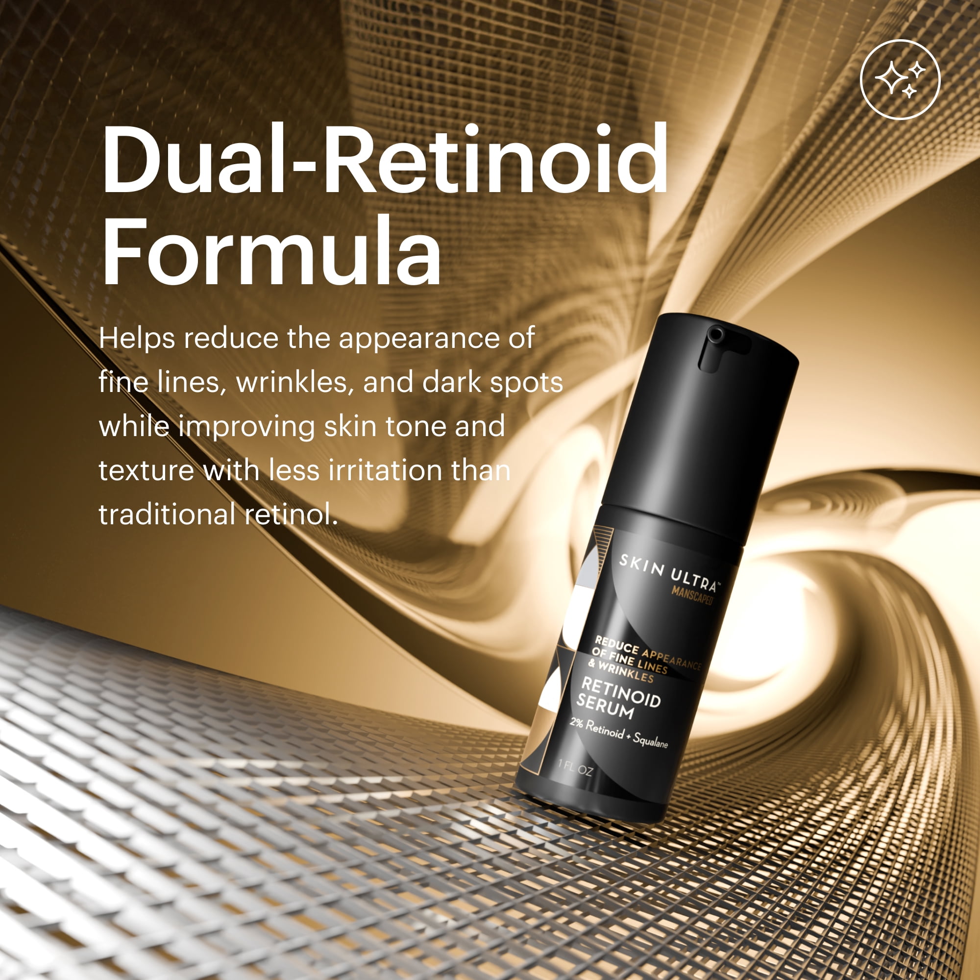 MANSCAPED® Skin Ultra™ Retinoid Serum - Dual Retinoid Age-Defying Formula with Squalane, Ceramides & Hyaluronic Acid to help Reduce Appearance of Fine Lines, Wrinkles & Dark Spots, 1 fl oz.