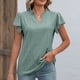 thumbnail image 3 of Blusa de verano verde oscuro, corte holgado, detalle de ojales, talla XL, escote en V, mangas con volantes, 3 of 6