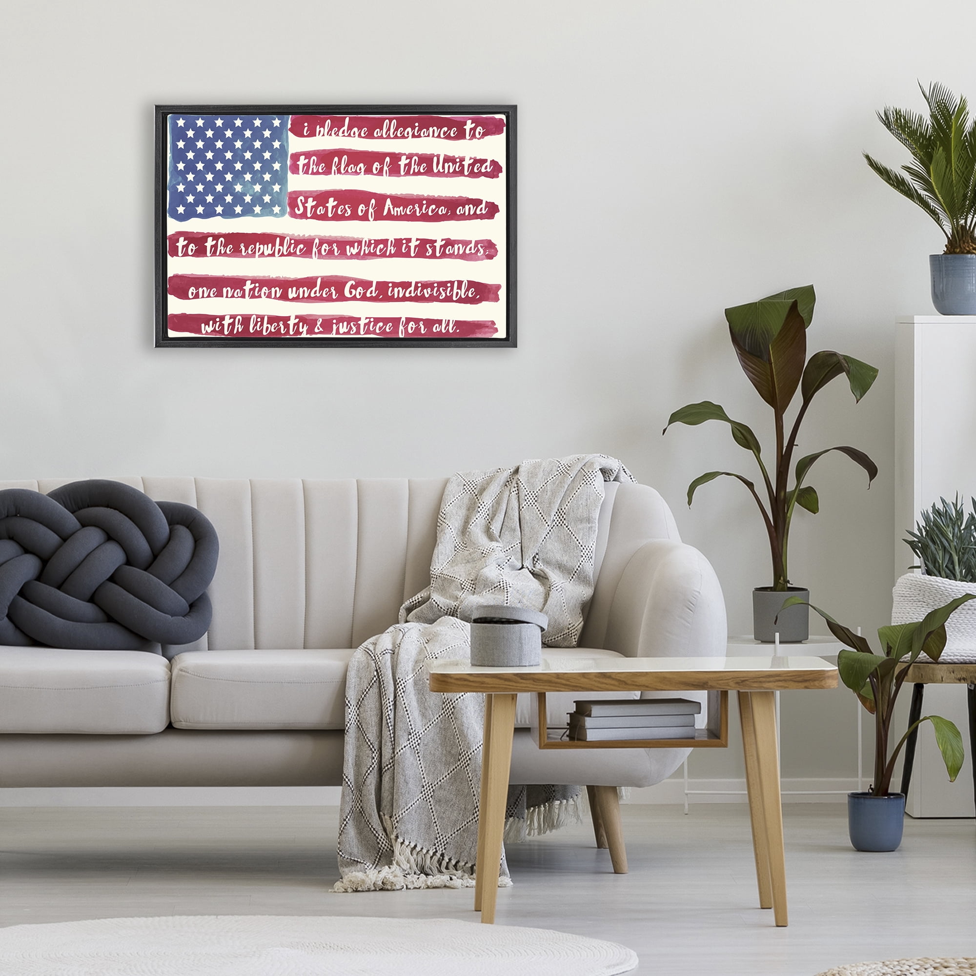 Stupell Industries Pledge Of Allegiance Flag Stripes Black Framed Floater Canvas Wall Art, design by Sophie 6