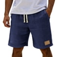 thumbnail image 2 of Men's Breathable Cotton Shorts, Lightweight Drawstring Shorts for Beach with Pockets , Vacation and Casual Wear Dark Blue M, 2 of 9