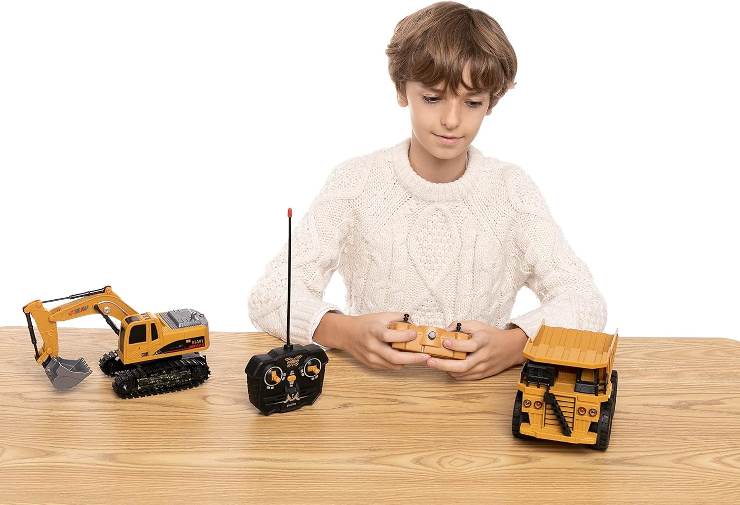 Joyfy 2 PCS Remote Control Excavator Construction Toys for Boys 3 5, Powered RC Excavator & RC Dump Truck Full Function Construction Vehicles Toys with Shovel, Christmas Birthday gift for Kid 5-8-12