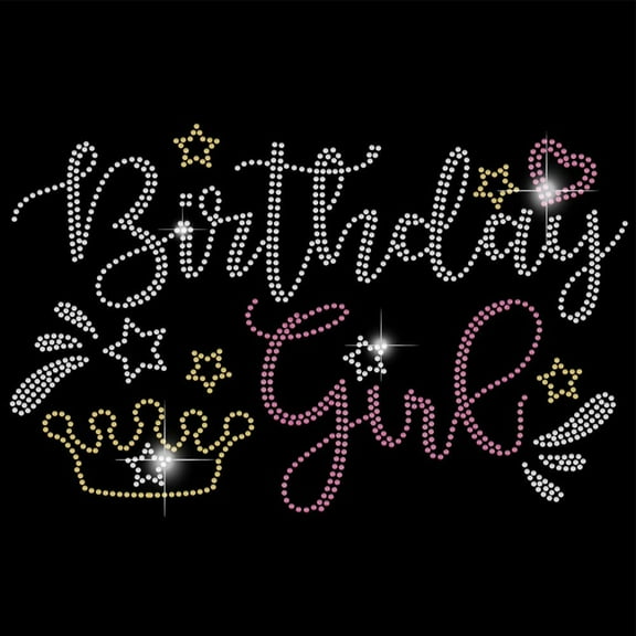 Birthday Girl Iron on Rhinestones Transfer Stars Bling Decals Letter T-Shirt Heat Transfer Hot Fix Stickers Festival Decor for Women Clothing DIY Art Craft