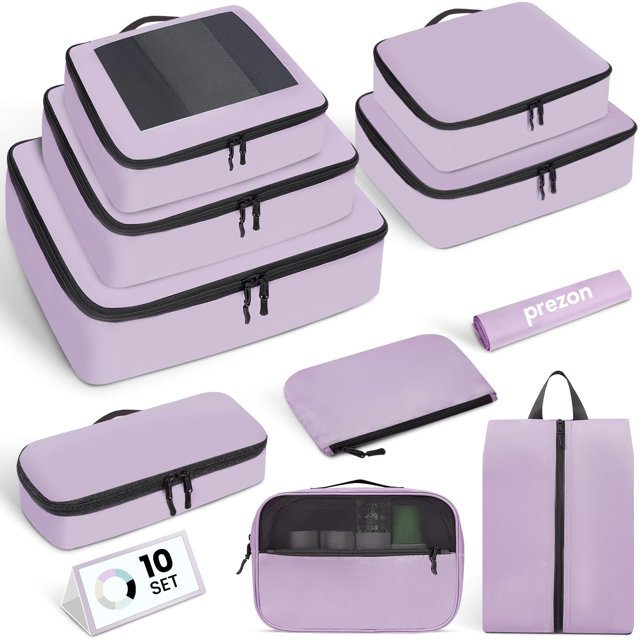 Packing Cubes for Travel | 10 Set Purple|Durable Luggage Organizer 4 Size(Extra Large, Large, Medium, Small),Comprehensive Cubes for Toiletry,Underwear, Shoe,Travel Essentials,Efficient Women Gifts