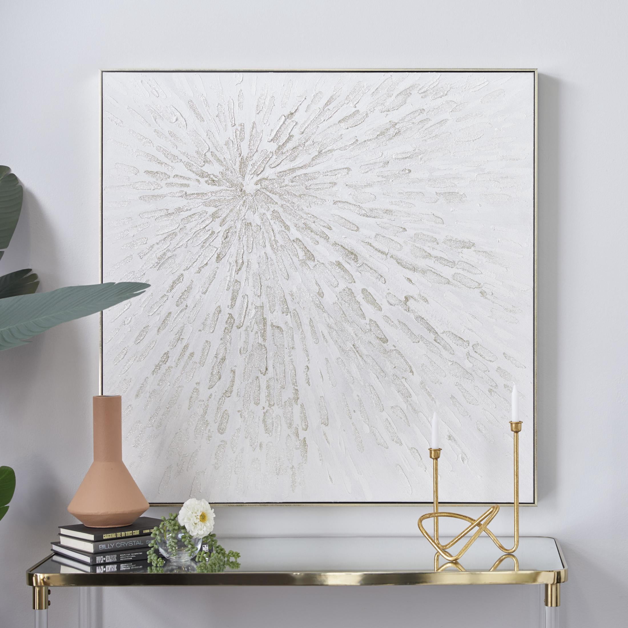 39" x 39" Abstract Metallic Starburst Framed Wall Art with Silver Foil Accents, by CosmoLiving by Cosmopolitan