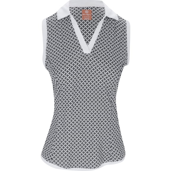 Ben Hogan Sleeveless Lattice Geo Bright White/Multi Shirt Women L