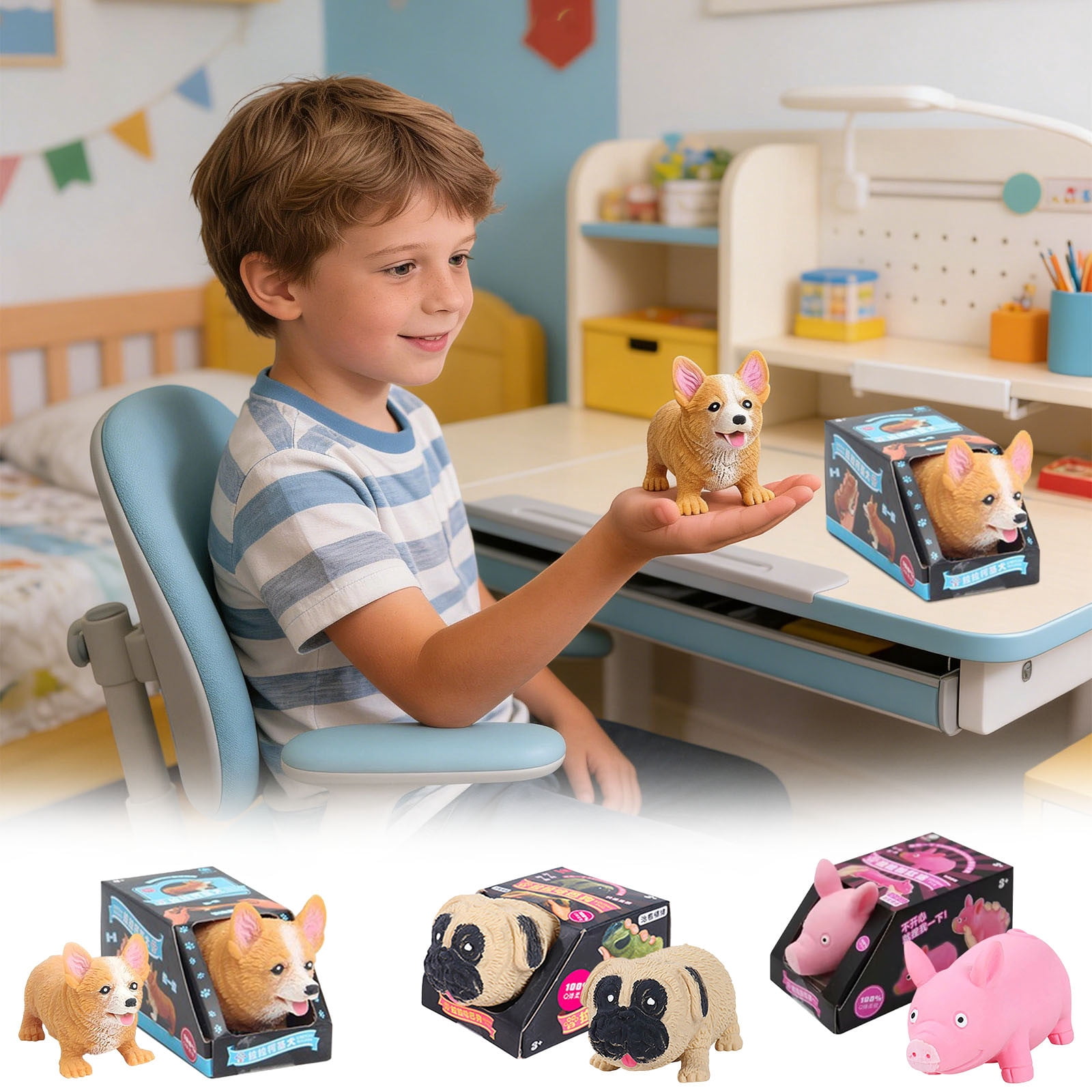 Yannianjz Sensory Party Favors for Adults Stress Balls, Squeeze FidgetToys, Cute Pug Corgi Pig Plush DogToysfor Anxiety Relief, Office, Classroom