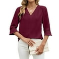 thumbnail image 4 of HongQid Women's 3/4 Sleeve Tops Dressy Casual Pleated V Neck Business Work Blouses Office Shirts, 4 of 9