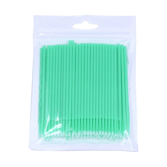 Disposable Micro Swabs Eyelash Extension Cotton Buds 100pcs/Bag Colorful Lint‑Free Micro Brushes for Makeup Cleaning Beauty Care,Green