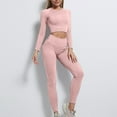 thumbnail image 2 of Lenpel Workout Sets for Women 2 Piece Long Sleeve Crew Neck Crop Slim Top High Waisted Leggings Athletic Yoga Outfits, 2 of 6
