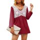 thumbnail image 1 of Top informal para mujer, manga larga, cuello en V, costura de encaje, diseño plisado, Top delicado y lindo de otoño para mujer, rojo vino L, 1 of 6