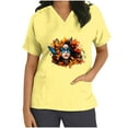 thumbnail image 3 of lcziwo Mardi Gras Scrub Tops for Women Nursing Uniforms Scrubs with Side Pockets Summer Casual Short Sleeve V Neck Tshirts Yellow XL, 3 of 6
