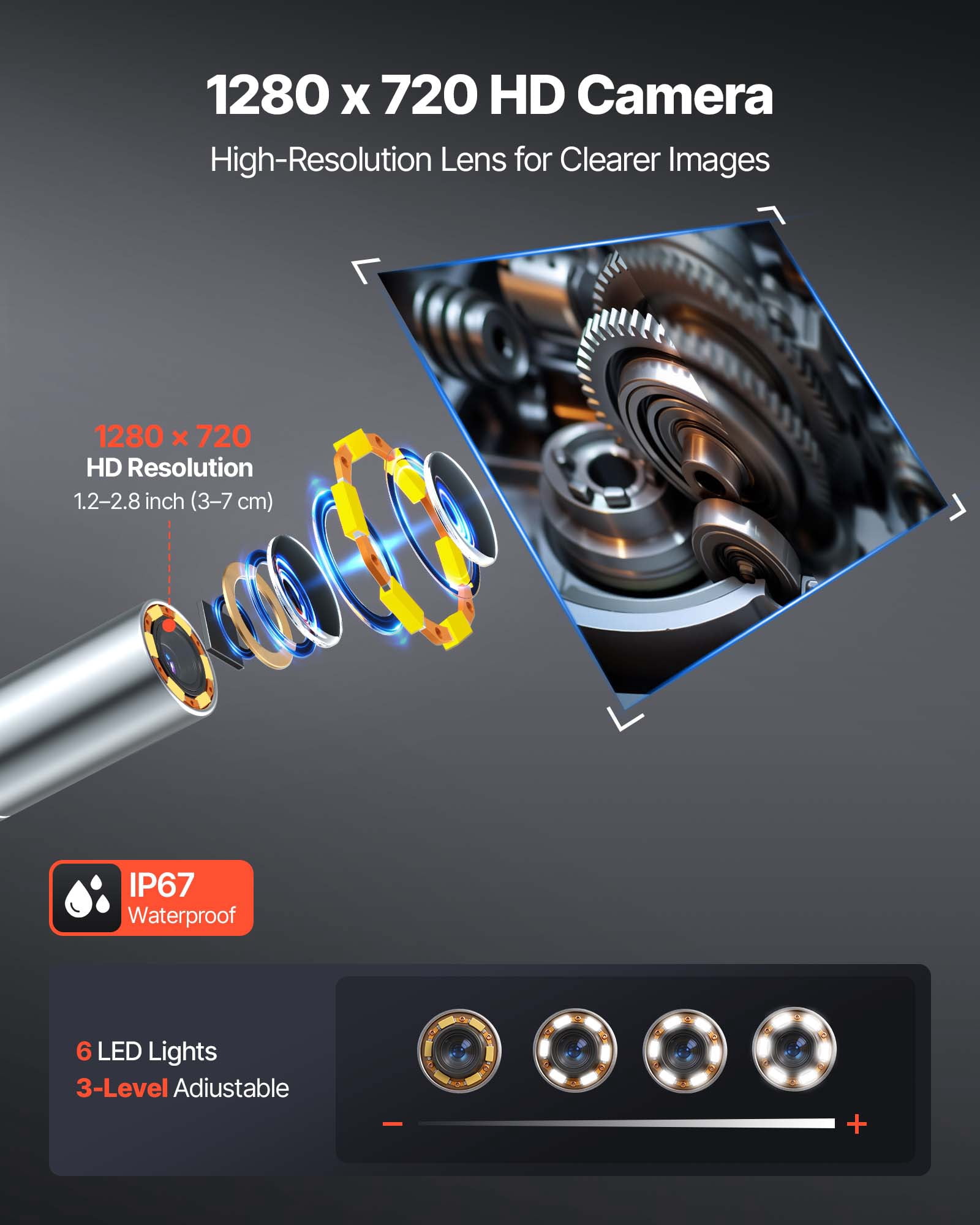 VEVOR 4-Way Articulating Endoscope with Light, 1080P HD Industrial Borescope Inspection Camera with 0.15-inch Ultra Slim Articulated Probe, Flexible Snake Scope Cam