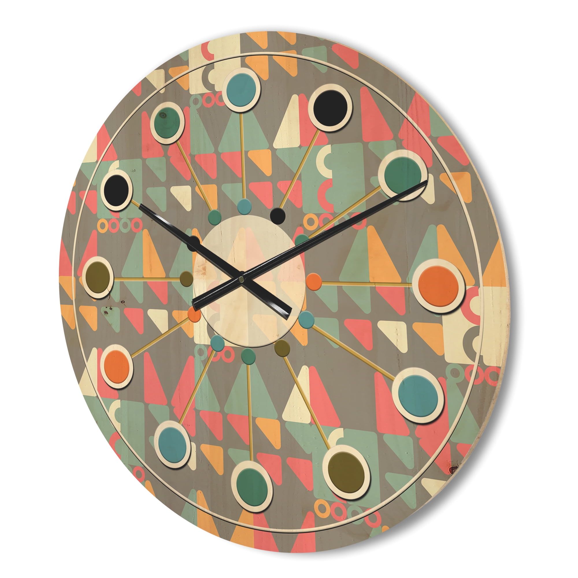 Designart 'Abstract Retro Design XVII' Mid-Century Modern Wood Wall Clock
