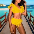 thumbnail image 6 of Yuanlook Women Bikini Set of 2Pcs V Neck Swimsuit Ruffle Sleeve Swimwear Summer Beach Swim Bathing Suits - Yellow - L, 6 of 8