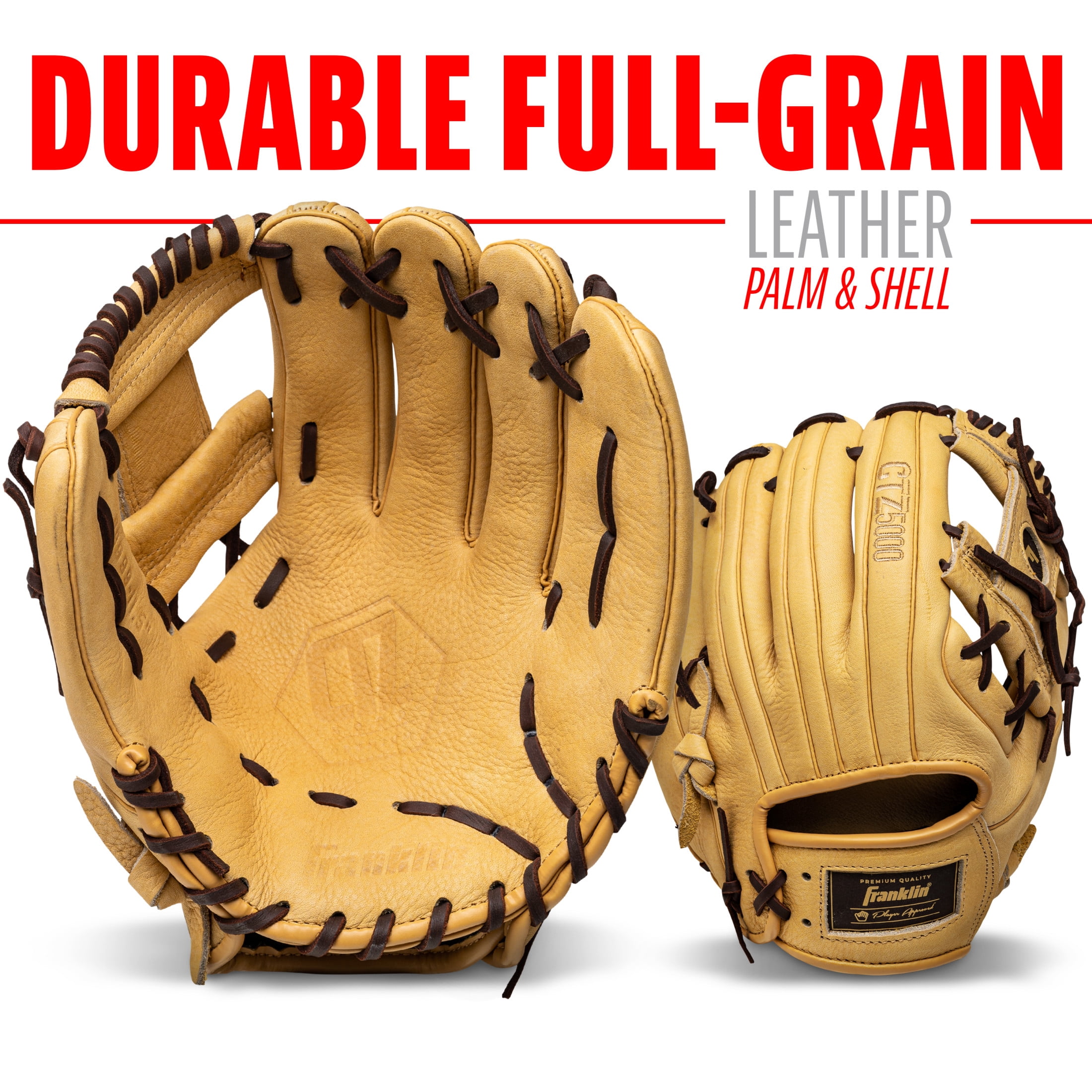 Franklin Sports CTZ5000 Cowhide Leather Baseball Infield Glove, 11.5 in, Camel, Right Hand Throw
