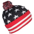 thumbnail image 2 of Best Winter Hats American Flag Cuffed Stretchy Tight Knit Beanie Cap W/Pom Pom, 2 of 3