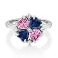 thumbnail image 2 of Gem Stone King 925 Sterling Silver Pink Moissanite and Blue Created Sapphire Ring for Women (2.08 Cttw, Heart Shape 5MM, Gemstone Birthstone, Size 8), 2 of 3