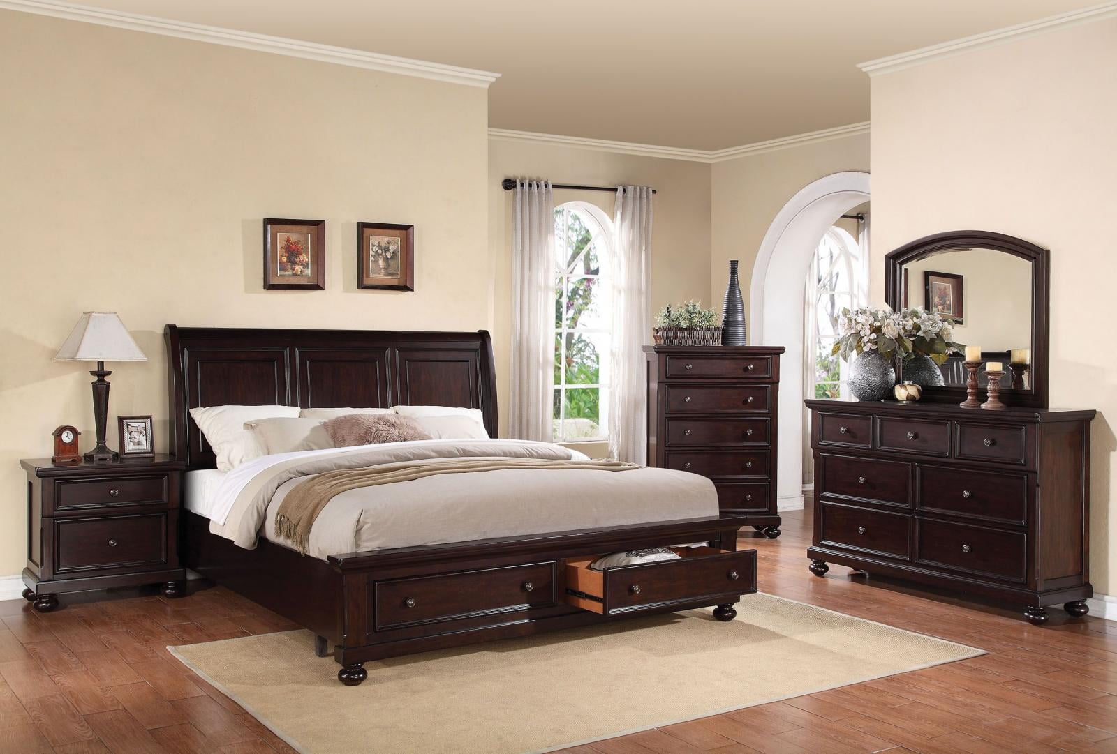 Acme Furniture 24610q Grayson Dark Walnut Sleigh Storage Queen Bedroom Set 4pcs Walmart Com