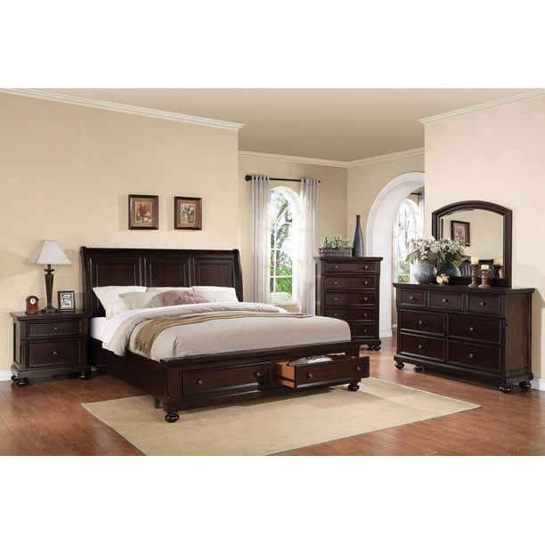 Acme Furniture 24610Q Grayson Dark Walnut Sleigh Storage Queen Bedroom ...