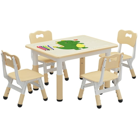 Toddler Table and 4 Chairs, Height-Adjustable Kids Table and Chairs Set, 31.5''L x 23.6''W Children Activity Table for Boys and Girls Aged 3-8