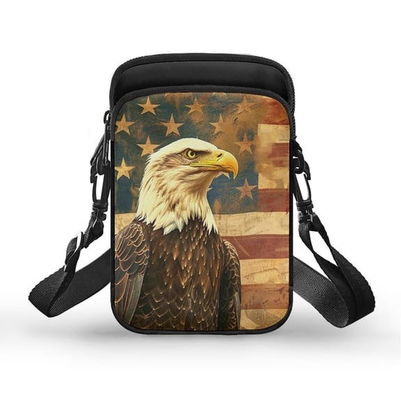 HELLHERO Bald Eagle Patriotic Tote Double Zipper Women Shoulder Bag Adjustable Strap for Casual Travel