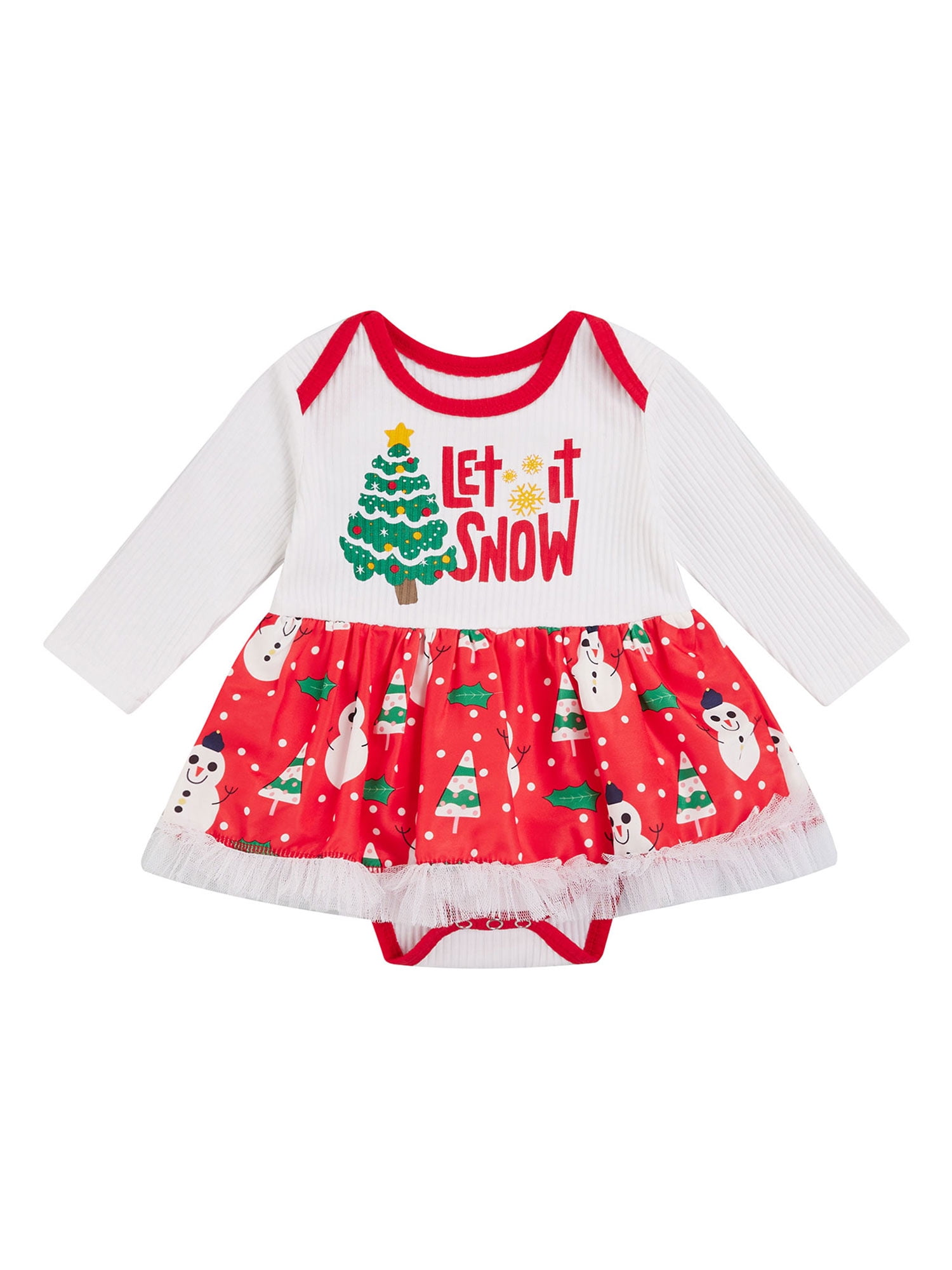 XMAS White Santa Claus Bodysuit Jumpsuit Red White Wave Stripe Baby Dress NB-12M 
