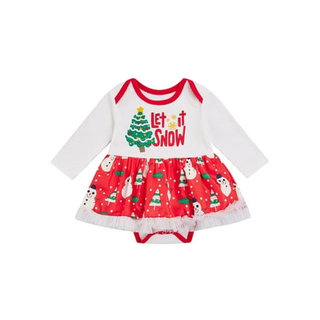 

Qiylii Baby Christmas Romper Santa Claus Print O-Neck Long Sleeve Skirt Bodysuit
