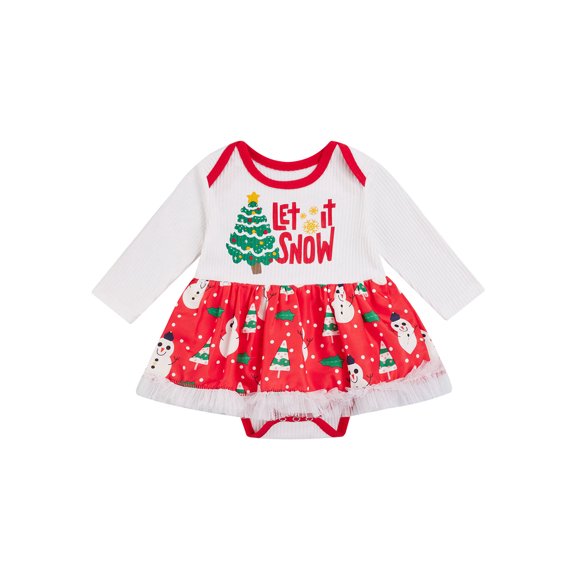 Newborn Baby Girl Christmas Romper Dress Fall Winter Santa Snowman Tutu Skirt One Piece Bodysuit Party Dresses
