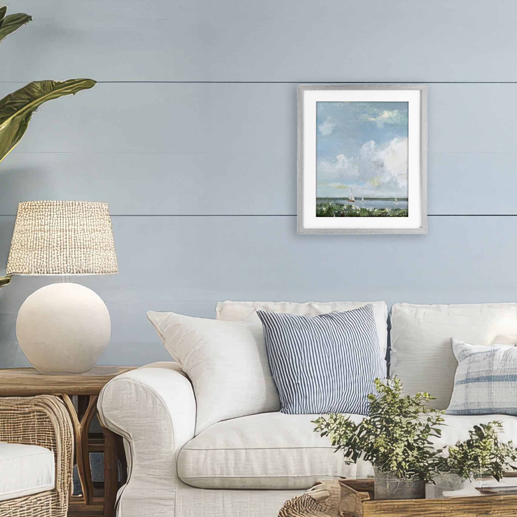 Stupell Industries Seaside Sailing Under Clouds Gray Framed Print Under Glass, design by Sally Swatland