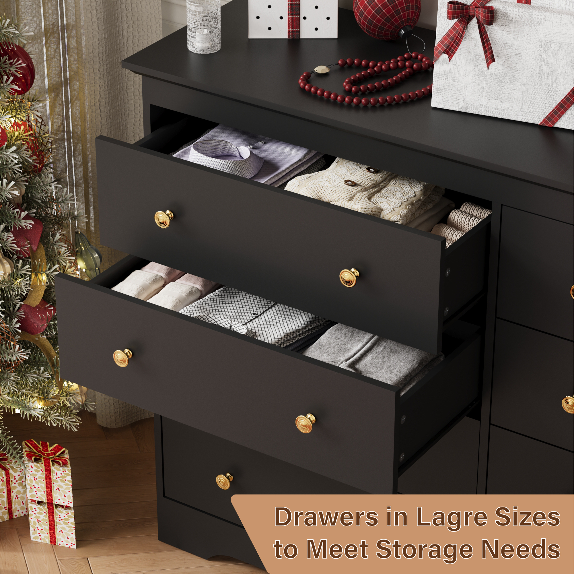 YouTrend 55.1" Wide Dresser for Bedroom, 8 Drawer Dresser with Large Drawers, Dresser for TVs Up to 65",Black