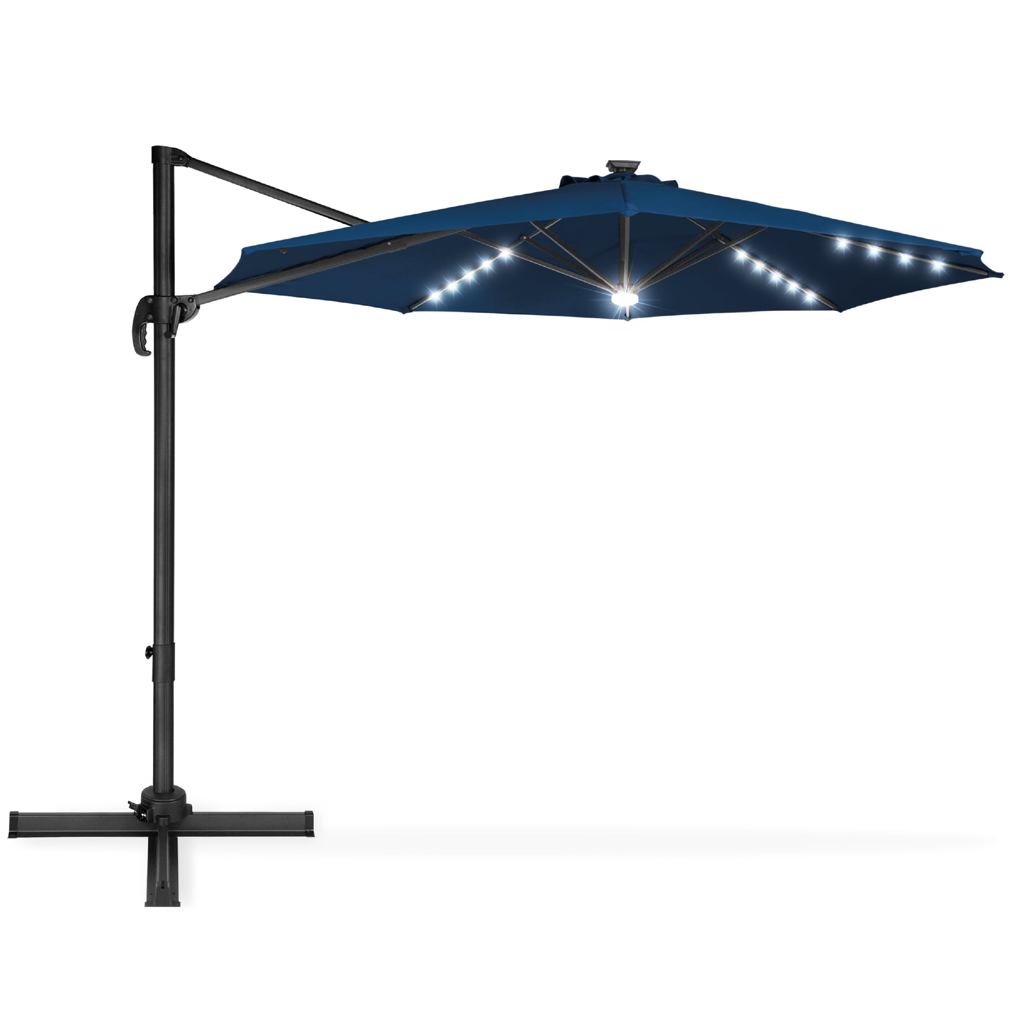 Best Choice Products 10ft 360 Degree Led Cantilever Offset Hanging Market Patio Umbrella W Easy Tilt Navy Blue Walmart Com Walmart Com