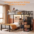thumbnail image 2 of Miniyam Twin Over Twin Bunk Bed with Storage Stairs, Gaming Desk, LED Light and Power Outlet, Black, 2 of 9