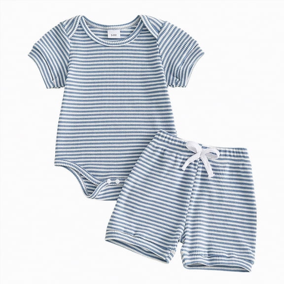 TOWED22 Toddler Boys Summer Clothes Garbage Truck Print Short Sleeve Tee Elastic Shorts Set Blue,3-6 M