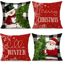 Red Christmas Pillow Covers 18x18 Set of 4 Farmhouse Christmas Decorations Snowman Wreath Santa Claus Tree Merry Christmas Holly Jolly Winter Holiday Decor Throw Cushion Case for Home Couch S22C17