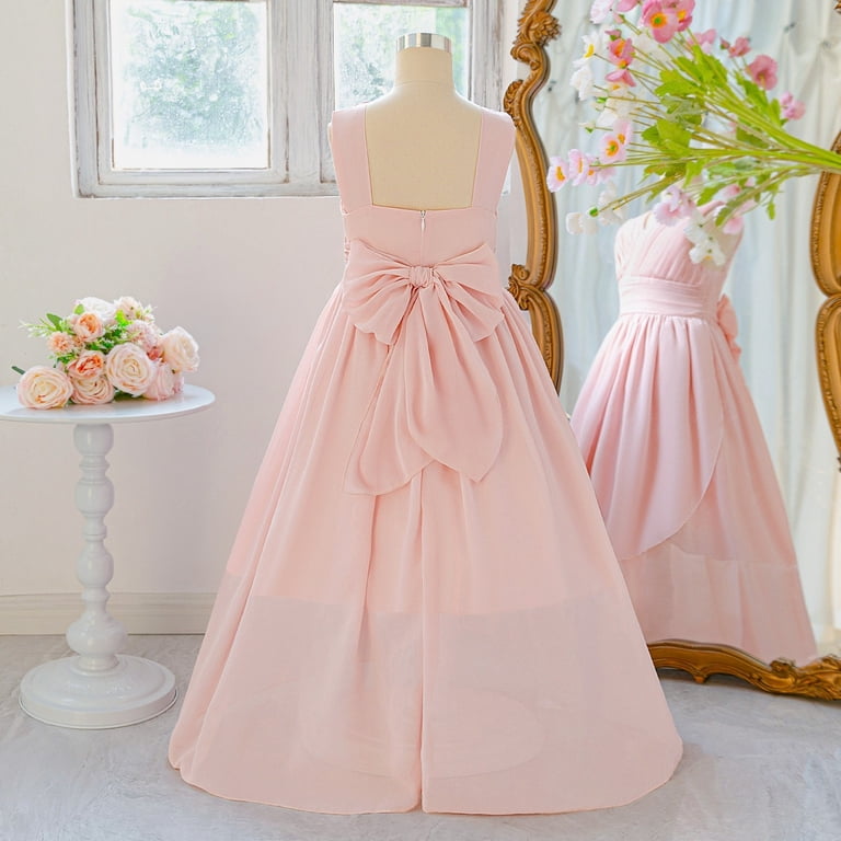 flowy pink bridesmaid dresses Elegant Light Pink Chiffon Floor Length Long Bridesmaid Dress
