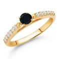 thumbnail image 2 of Gem Stone King 10K Yellow Gold Black Onyx and White Lab Grown Diamond Engagement Ring for Women (0.31 Cttw, Gemstone December Birthstone, Round 3.5MM, Size 5), 2 of 4