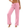 thumbnail image 2 of Wutalume Women's Casual Lightweight Linen Pants - with Drawstring Waist and Pockets, Loose Trousers for Summer, Beach, Travel, Breathable Airy Fabric, Perfect Summer Pants for Women,Pink L, 2 of 7